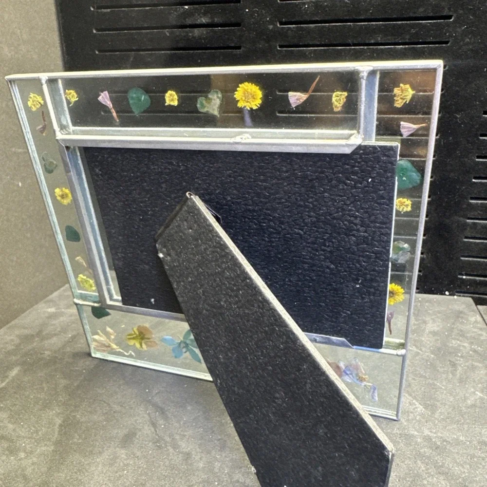 Vtg Carr Leaded Glass Picture Photo Frame Dried Press Flowers‎ Between 3 1/2 x5